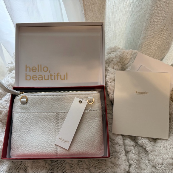 NWT Hammitt Nash White Leather Wristlet Crossbody W/Red Trim & Gold. - Picture 4 of 16